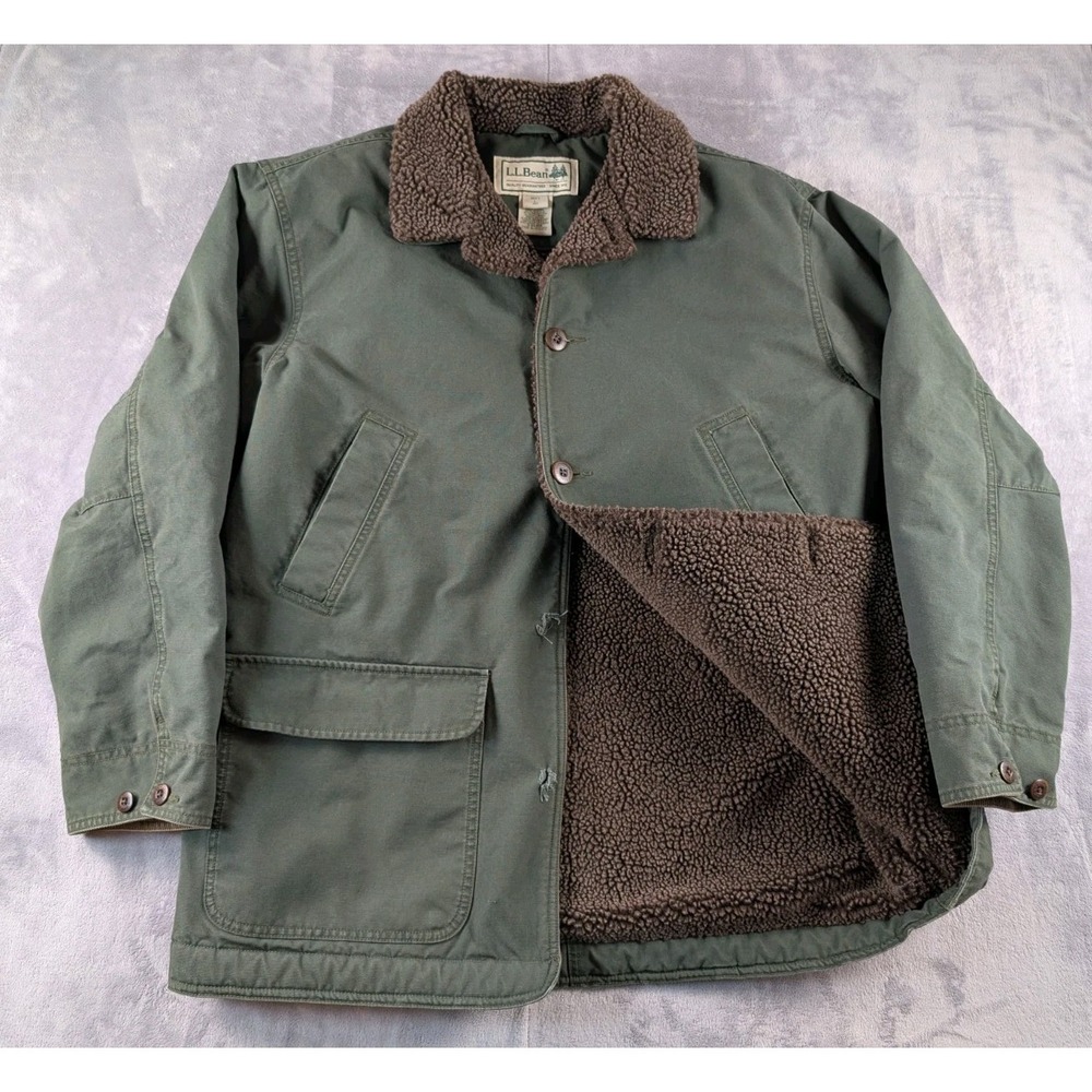 VTG‎ LL Bean Chore Jacket Sherpa Lined Barn Coat Canvas Men's Large READ!!!